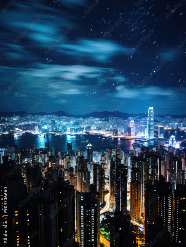 Obraz premium Starry Night Over Metropolitan Skyline