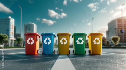 Wallpaper Mural Colorful Recycling Bins in Urban Area Torontodigital.ca