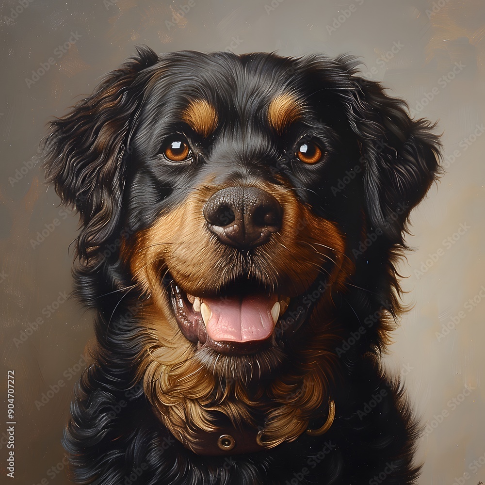 A joyful Rottweiler with a warm smile and expressive eyes. A joyful Rottweiler with a warm smile and expressive eyes.