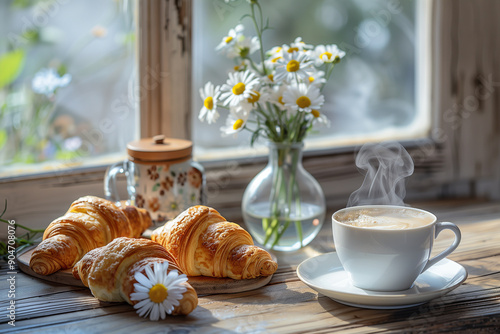 croissant and cup of milk tea