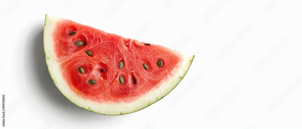 Single slice of watermelon with seeds, isolated + white background + space for text Single slice of watermelon with seeds, isolated + white background + space for text