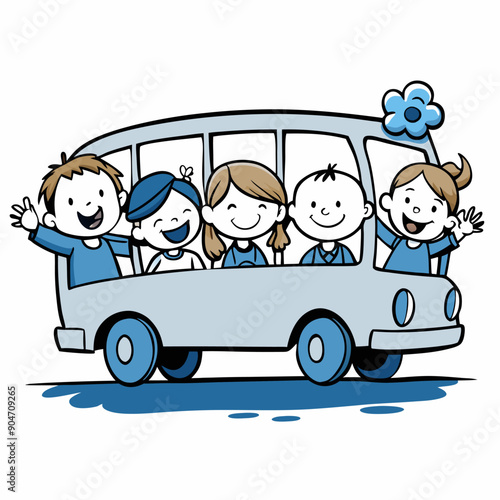 Back to school. Schoolkids in school bus. EPS version.