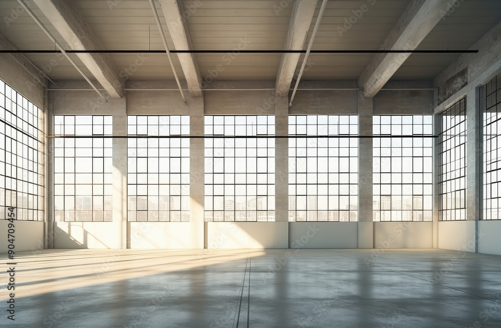 Fototapeta premium Spacious Industrial Warehouse with Large Windows