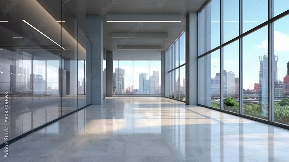 Fototapeta premium Spacious Modern Office with City View