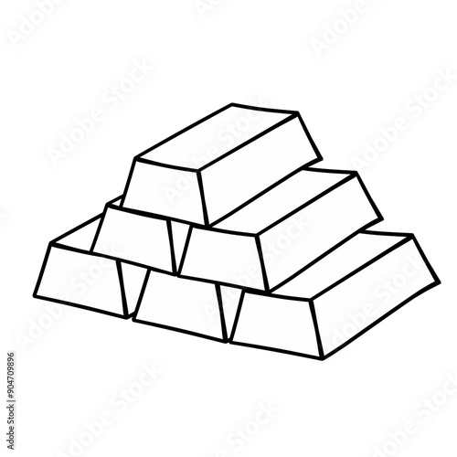 Line art Stack gold bars isolated on white