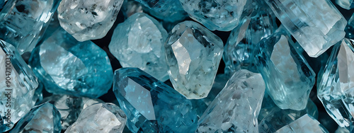 an aquamarine crystal with sea blue hues, capturing its clear, tranquil appearance and the gentle play of light.