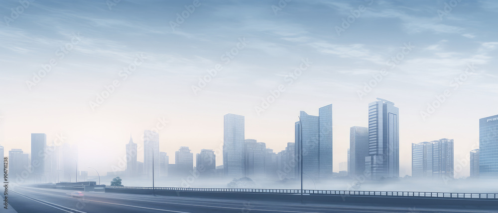Serene Cityscape in Morning Mist Serene Cityscape in Morning Mist