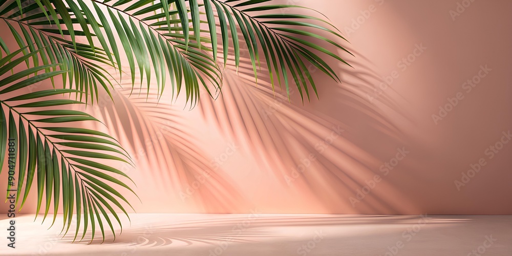 Fototapeta premium Palm Leaves in Warm Light: A Minimalist Tropical Scene