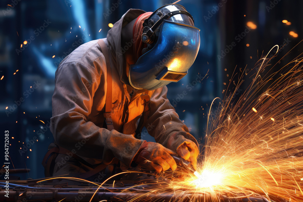 Intense Welding Sparks at Industrial Workshop Intense Welding Sparks at Industrial Workshop