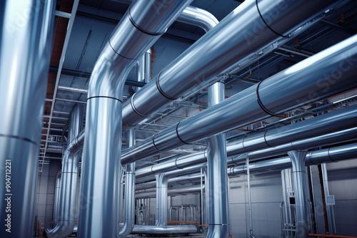 Sleek Industrial Pipeline Network in Modern Facility