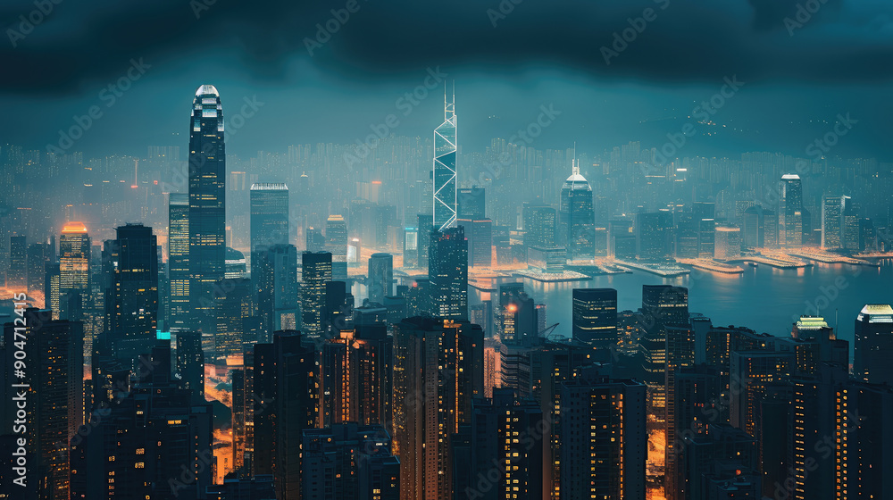 Fototapeta premium Majestic Nighttime Urban Skyline