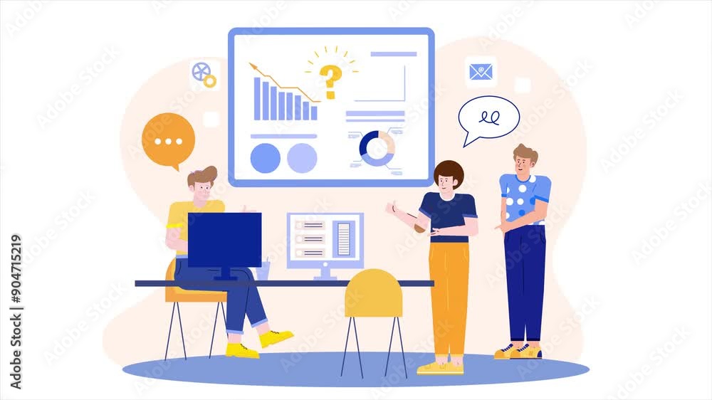 illustration of business and finance teamwork brainstorming business solution animated video illustration of business and finance teamwork brainstorming business solution animated video