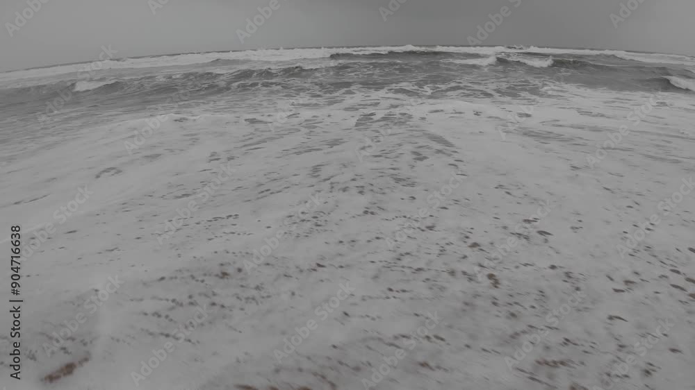 Ocean Waves At An Empty Beach With Dark Thunder Stormy Sky Slow Motion Seascape Ocean Waves At An Empty Beach With Dark Thunder Stormy Sky Slow Motion Seascape
