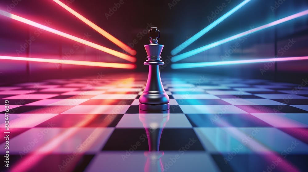 Digital chessboard with dynamic arrows, representing strategic business moves, vibrant colors, futuristic design Digital chessboard with dynamic arrows, representing strategic business moves, vibrant colors, futuristic design