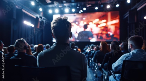 Attendees joining virtual networking sessions in a digital conference hall. photo