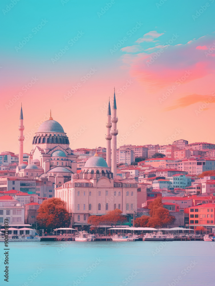 Fototapeta premium Picturesque Istanbul Sunset Over Historic Mosque Skyline