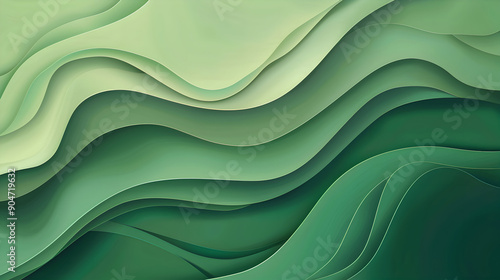 abstract green line wavy papercut background design,generative ai