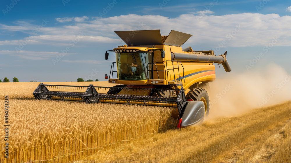 Naklejka premium Modern Harvesting: Combine Harvester at Work