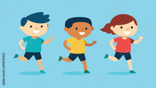 running children vector illustration, group of active kids playing clipart graphic illustration