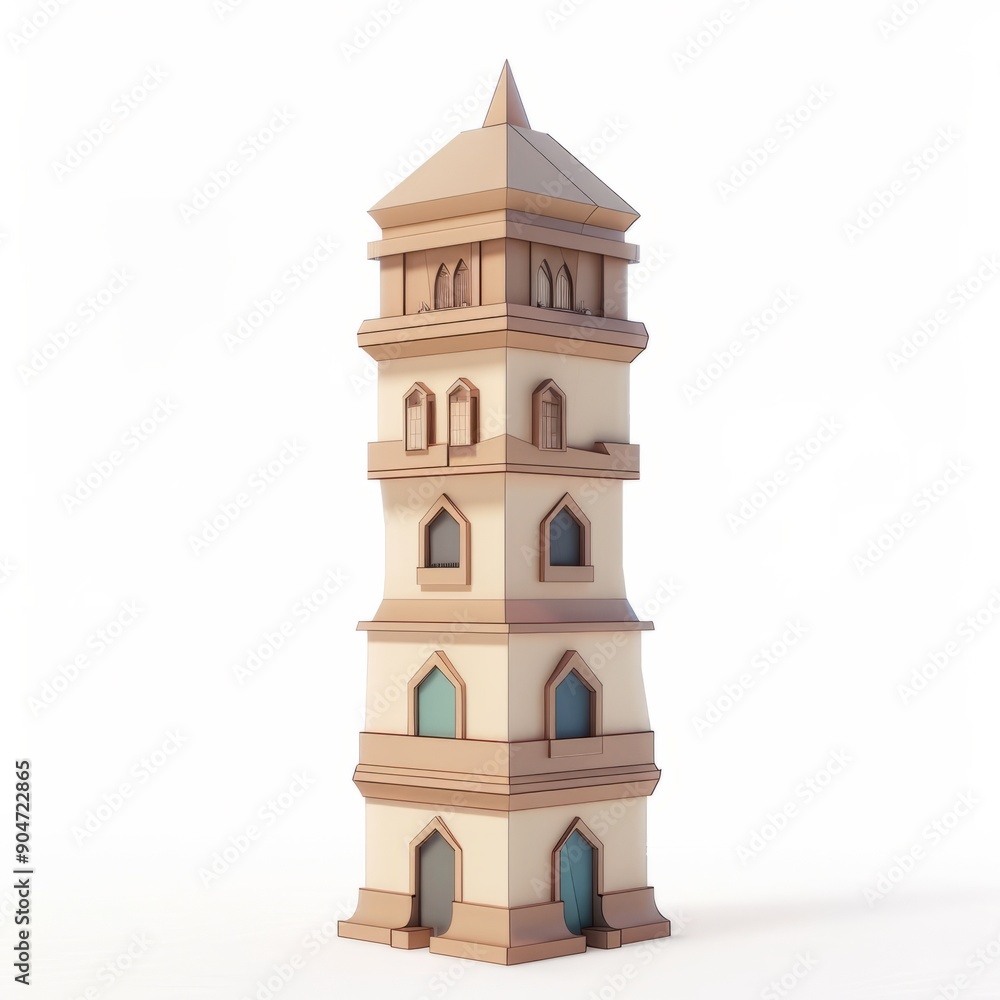 3D Render, Low Poly style of Library Tower, on isolated white background, Generative AI 3D Render, Low Poly style of Library Tower, on isolated white background, Generative AI