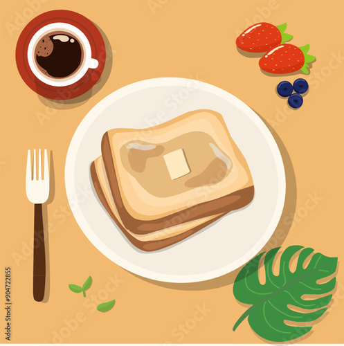breakfast Hand drawn vector illustration of a French toast with butter on the top