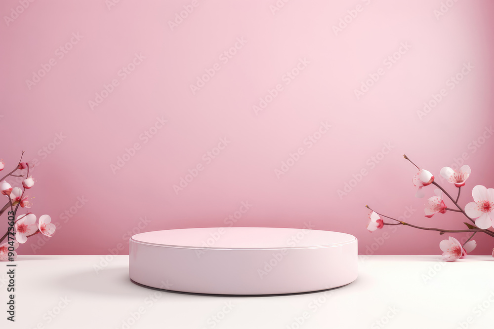 Elegant Pink Product Display with Cherry Blossoms Elegant Pink Product Display with Cherry Blossoms