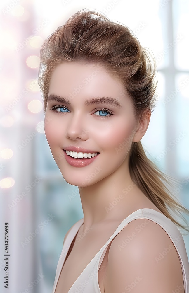 a European female model with blonde hair and blue eyes, wearing minimalistic white, The isolated background a European female model with blonde hair and blue eyes, wearing minimalistic white, The isolated background