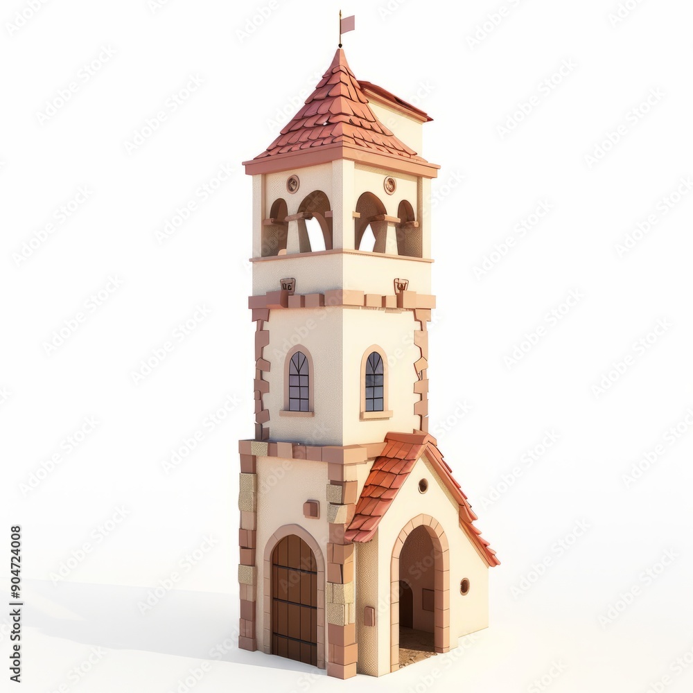 3D Render, Low Poly style of Tower Courtyard, on isolated white background, Generative AI 3D Render, Low Poly style of Tower Courtyard, on isolated white background, Generative AI
