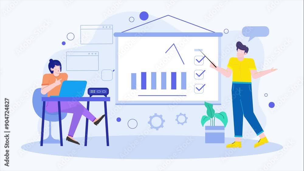 an employee presenting daily report to the team leader illustration business animated video an employee presenting daily report to the team leader illustration business animated video