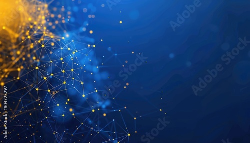Abstract Digital Network Background with Glowing Yellow and Blue Nodes