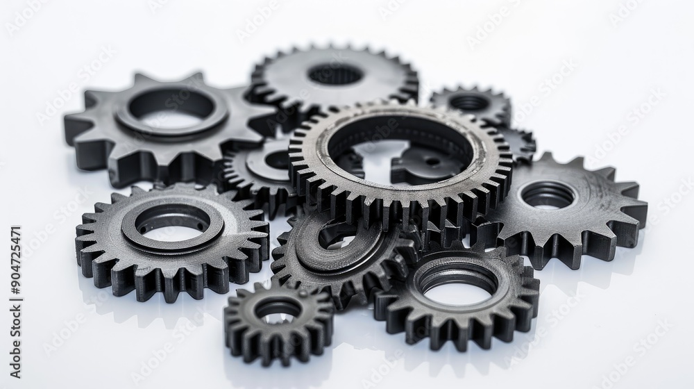 Gears in a Compact Cluster on a White Surface Gears in a Compact Cluster on a White Surface