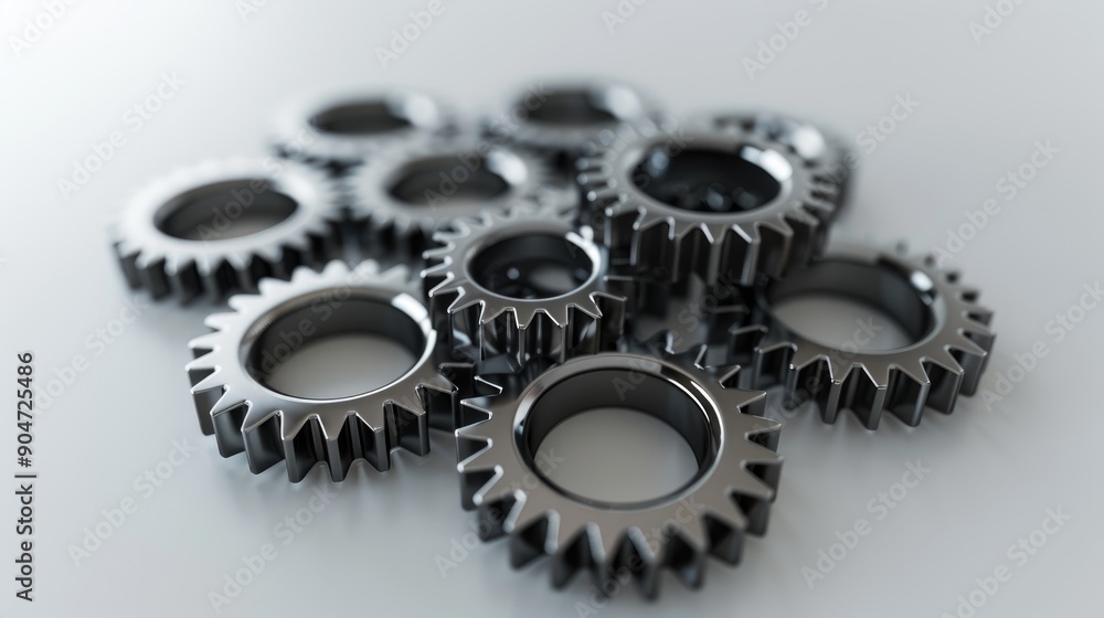 Gears in a Compact Cluster on a White Surface Gears in a Compact Cluster on a White Surface