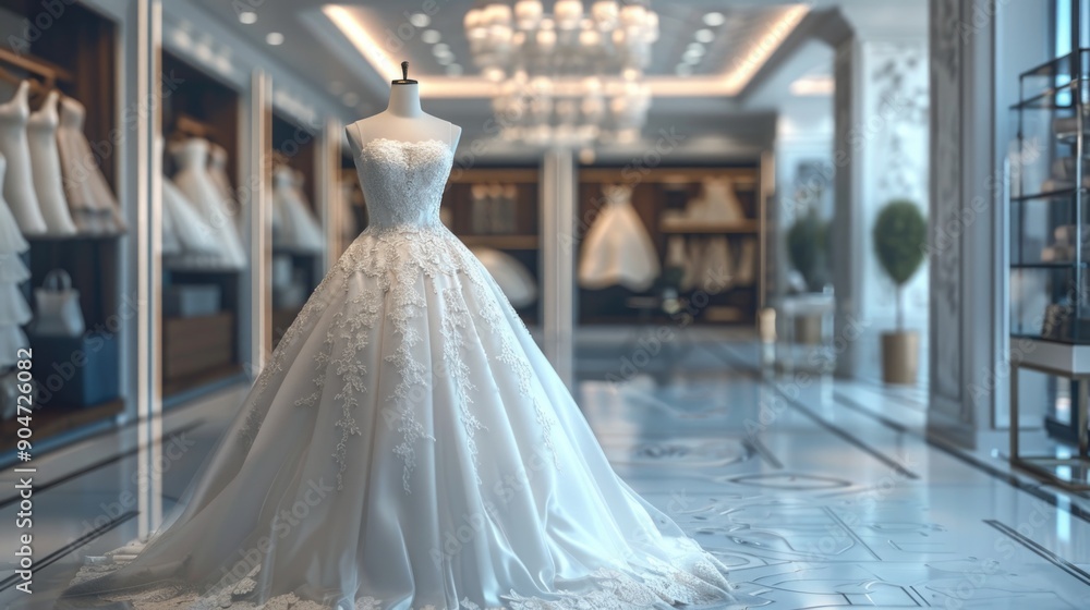 Wedding dress on display in store Wedding dress on display in store