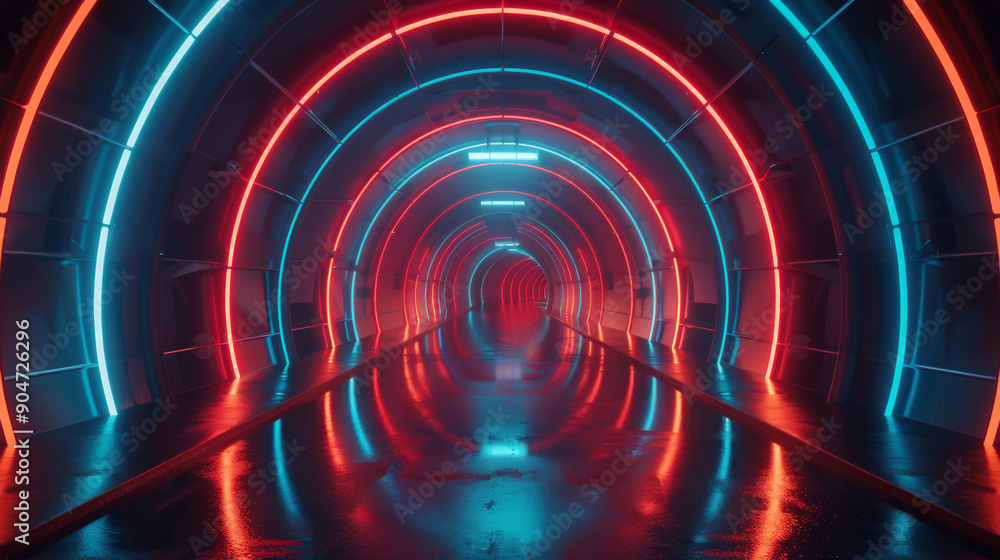 3D tunnel in vibrant neon lights with cyberpunk style futuristic colorful cool atmosphere background 3D tunnel in vibrant neon lights with cyberpunk style futuristic colorful cool atmosphere background