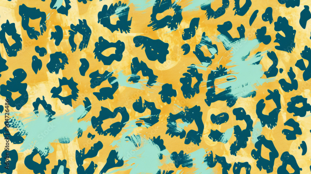 leopard print in golden yellow and blue cyan colored seamless patchwork pattern leopard print in golden yellow and blue cyan colored seamless patchwork pattern