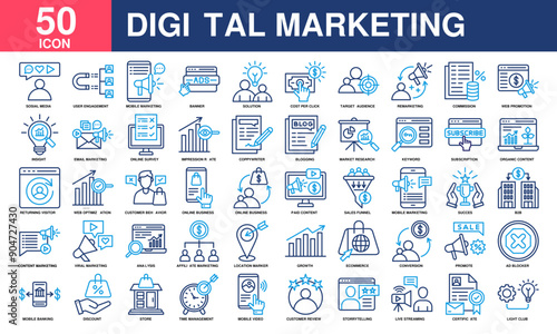 Digital marketing icon collection set. Simple Line color Vector.