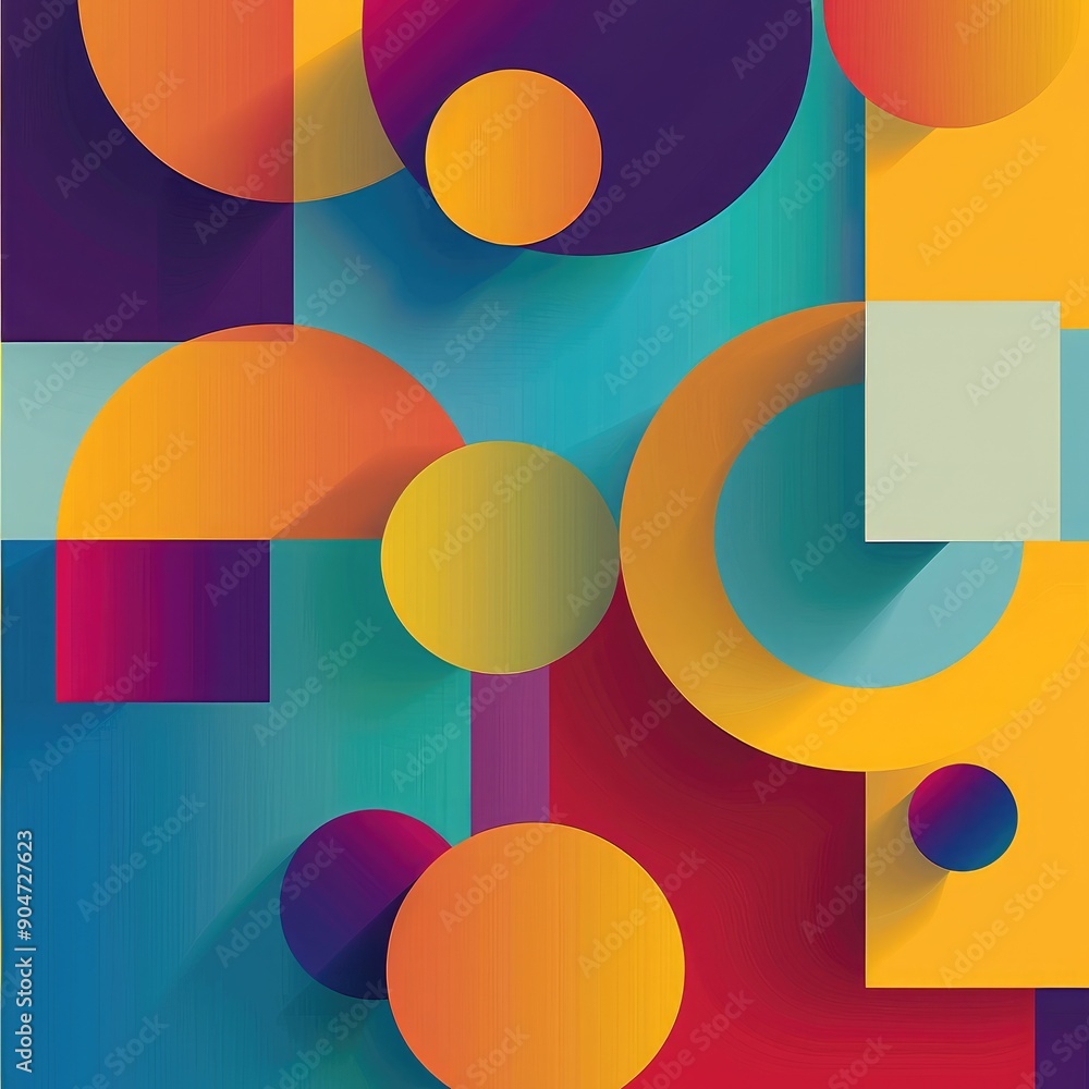 Minimal geometric background with bright colorful squares and circular elements, vector illustration for book illustrations, Clean and Vibrant Minimal geometric background with bright colorful squares and circular elements, vector illustration for book illustrations, Clean and Vibrant
