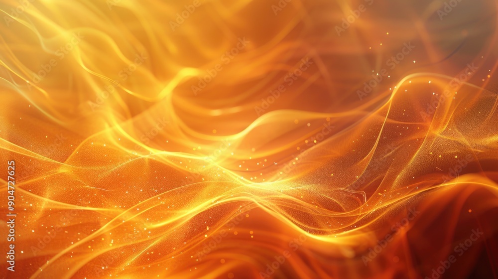 Abstract Fiery Waves with Sparkling Light Particles Vibrant Golden Background Abstract Fiery Waves with Sparkling Light Particles Vibrant Golden Background