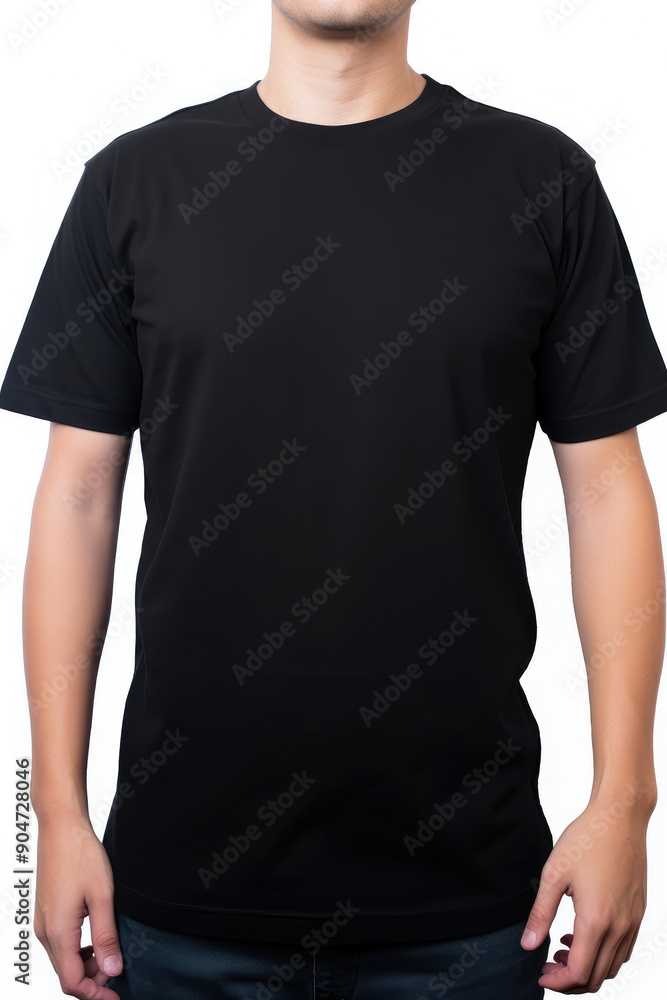 Stylish Man Showcasing Plain Black T-shirt Design