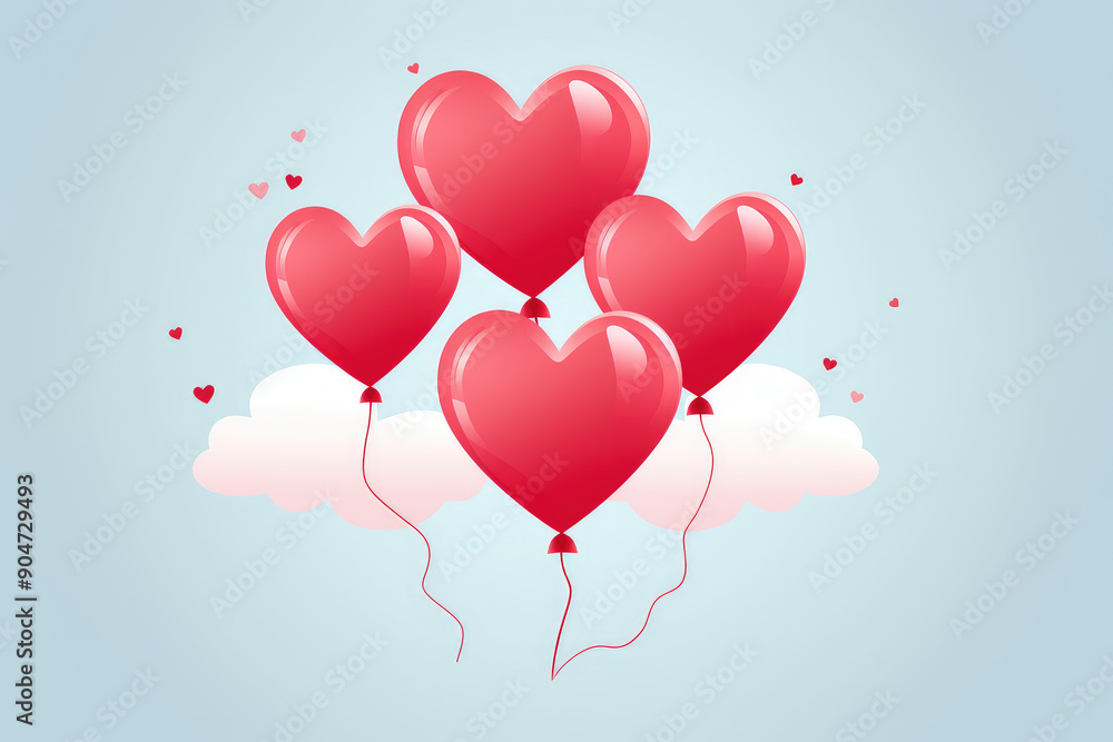 Romantic Red Heart Balloons Floating in Sky Design Romantic Red Heart Balloons Floating in Sky Design