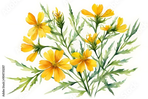Watercolor lance leaf tickseed flower white background, AI Generated