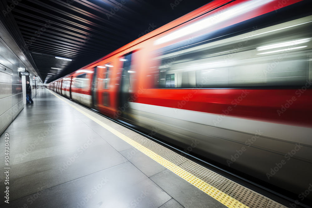 High-Speed Train Departing Urban Underground Platform High-Speed Train Departing Urban Underground Platform