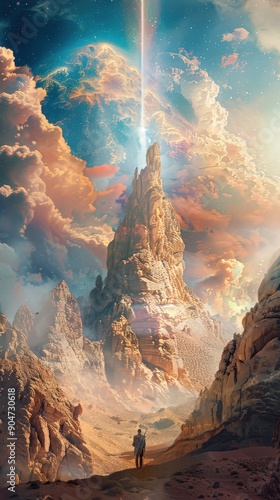 A breathtaking landscape featuring towering peaks and vibrant clouds, evoking a sense of wonder and exploration.