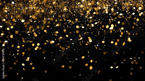 Golden Confetti Falling on Black Background