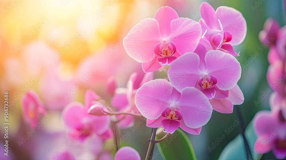 Gorgeous pink Phalaenopsis orchid flowers in full bloom in a garden. Ideal for nature and floral content with vivid colors.
