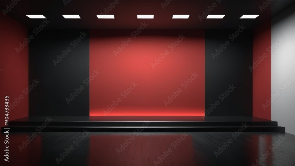 The interior of the empty auditorium with black and red walls and floors. The interior of the empty auditorium with black and red walls and floors.