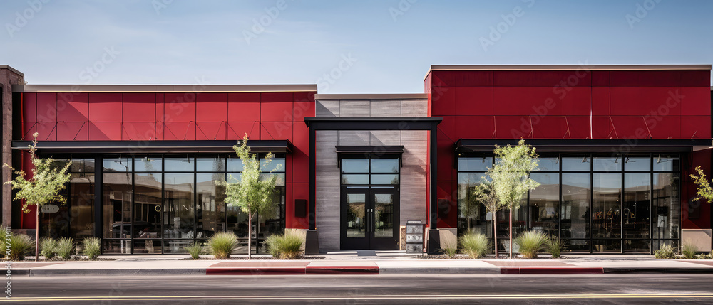 Contemporary Red and Black Retail Storefront Exterior Contemporary Red and Black Retail Storefront Exterior