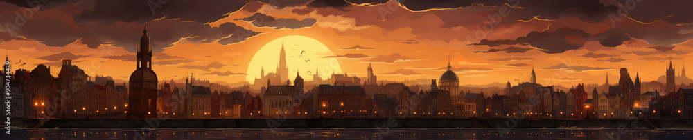 Fototapeta premium Majestic Sunset Skyline of a Historical City