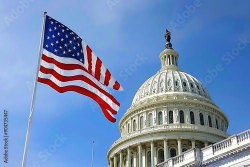 American flag and US Capitol building
