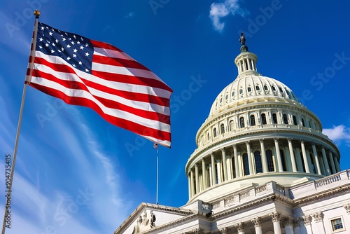 American flag and US Capitol building
